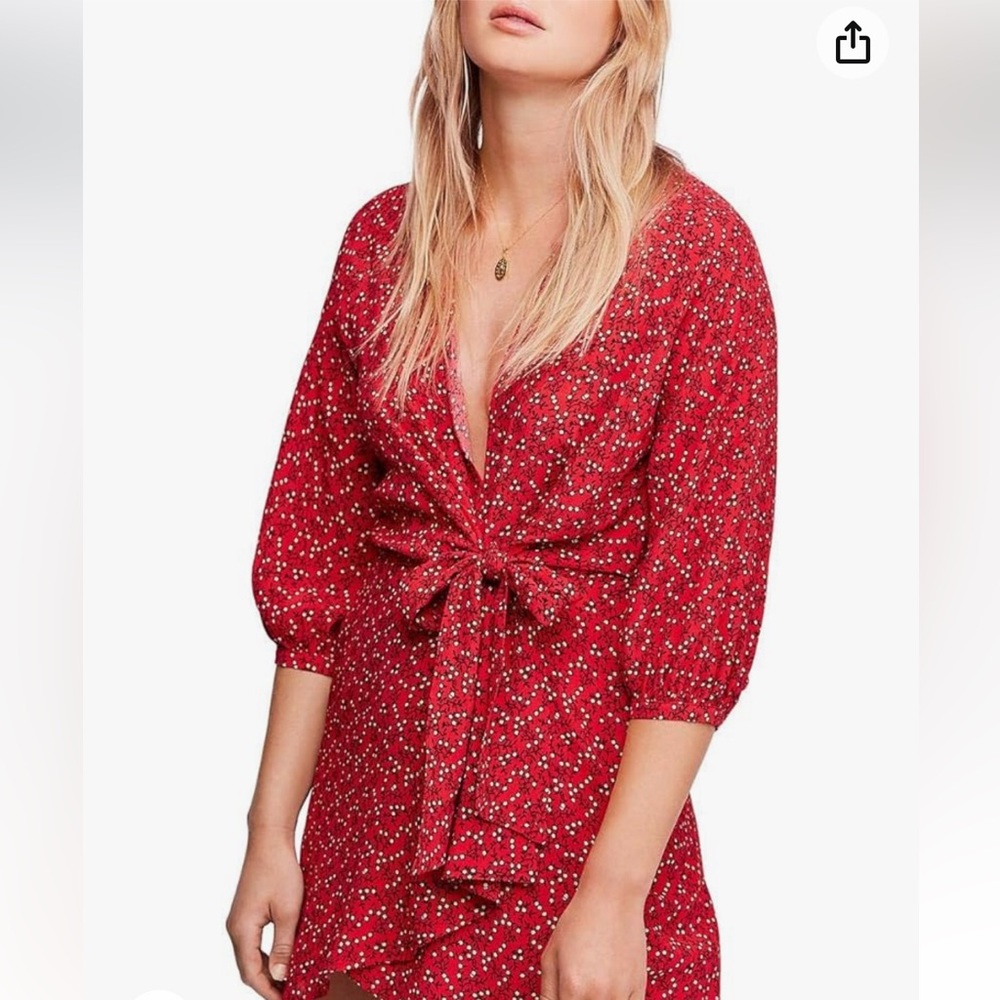 Free People Red Floral Tie-Waist Mini Dress